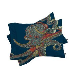 Deny Designs Valentina Ramos Blue Octopus Design 2 King Pillow Sham Set 20 x 40
